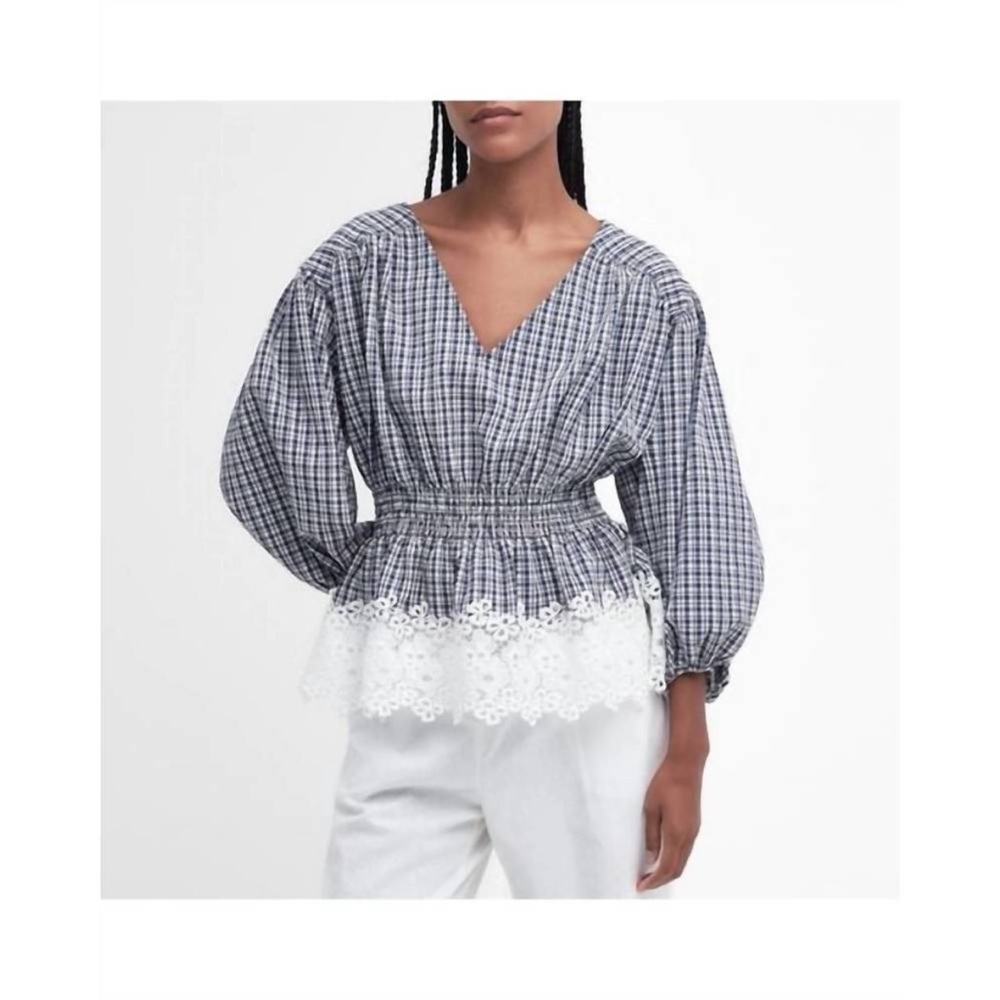 BARBOUR glamis top in navy and white gingham women’s size 10